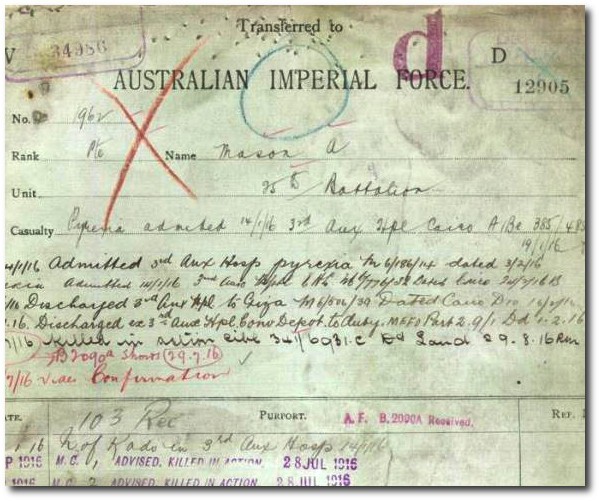 Service record, Allan Mason