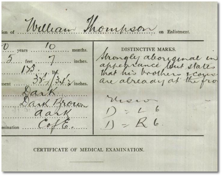 Extract from AIF service record for William Thompson