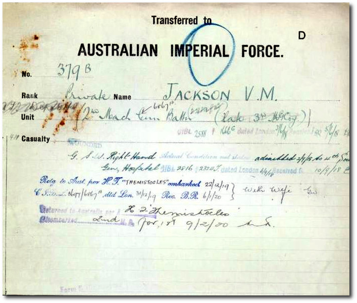 Service record, Victor Jackson